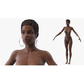 Nude Dark Skin Woman T Pose model